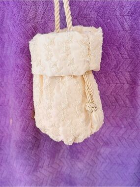 Cream Beaded Drawstring Mini Bag
